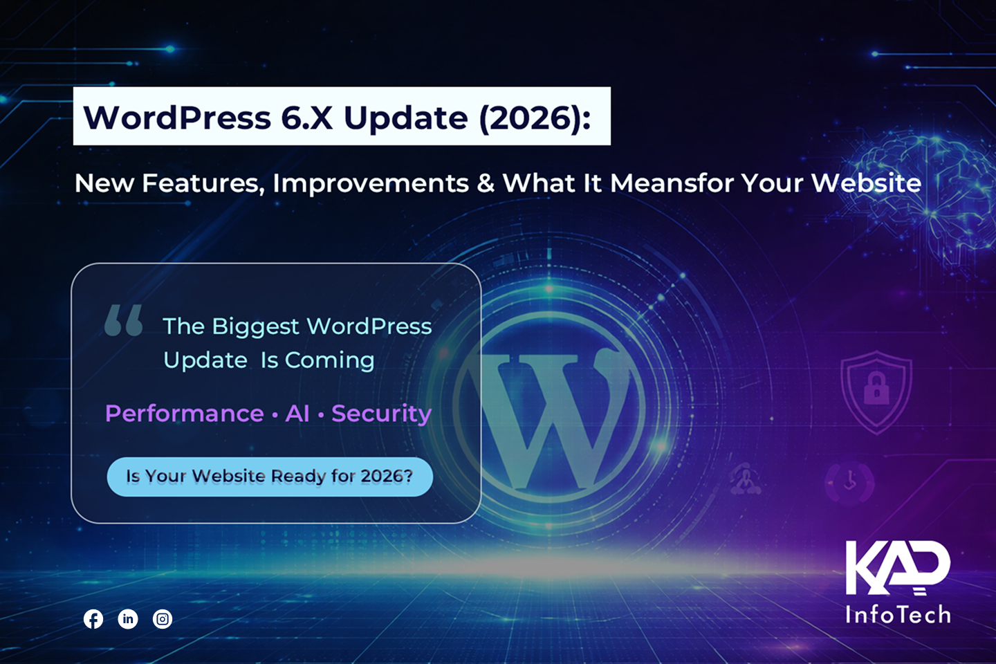 WordPress 6.9.1 to 7.0 update showing AI features, real-time collaboration, performance improvements and new admin dashboard